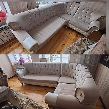Künc divan – ölçü 3×2 m. Yumşaq krem rəngli parça üzlük, kapitone lalafo.az -da Künc divan – ölçü 3×2 m. Yumşaq krem rəngli parça üzlük, kapitone