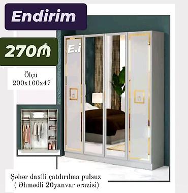 200: Dört qapılı geyim şkafı – güzgülü dizayn - Ölçü: 200 x 160 x 47 sm - — 1