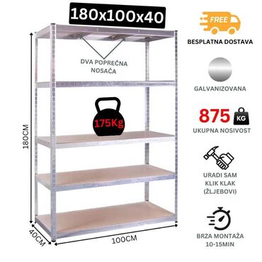 polovni namestaj sabac: Galvanizovana metalna polica dimenzija 180x100x40cm Naša