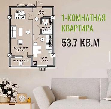 Продажа квартир: 2 комнаты, 54 м², Кок-Жар мкр Элитка, 2 этаж, Евроремонт — 8
