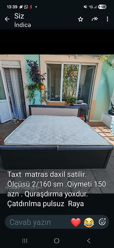 Taxt matrasla birlikdə satılır. Ölçü: 200×160 sm. Qiymət: 150 AZN