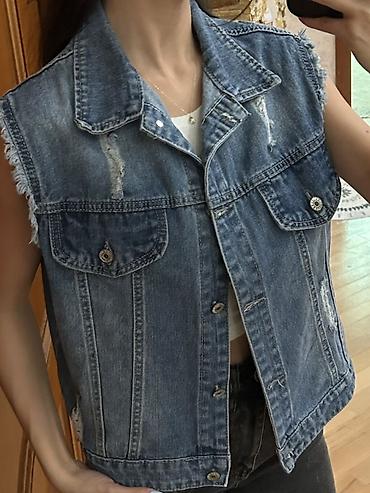 italyan kəsim şalvar: Qadınlar üçün cins jilet - Material: klassik denim (mavi yuyulma — 1