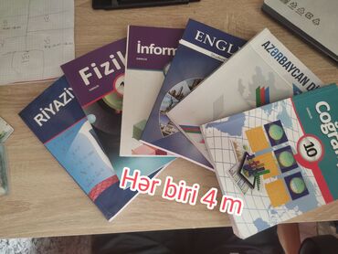 Burada 6-9 test kitabları və 10cu sinifə aid Riyaziyyat, Fizika