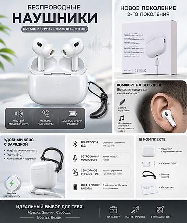 rush wave: Беспроводные вакуумные наушники, Apple, AirPods Pro 2, Новый — 3