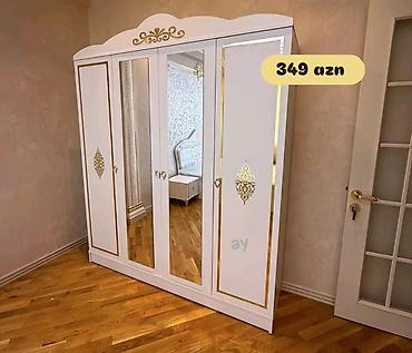 tac mebel: Klassik üslubda 4 qapılı paltar şkafı - Rəng: ağ, qızılı dekorativ — 1