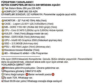Masaüstü kompüterlər və iş stansiyaları: FÜRSƏTDƏN YARARLANIN!!! BÜTÜN KOMPÜTERLƏR MAYA DƏYƏRİNDƏN AŞAĞI!! ⭐Tək — 3