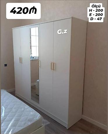 guzgu boydan: Ağ rəngli 4 qapılı paltar dolabı - Ön hissədə 1 ədəd tam boy güzgü — 1