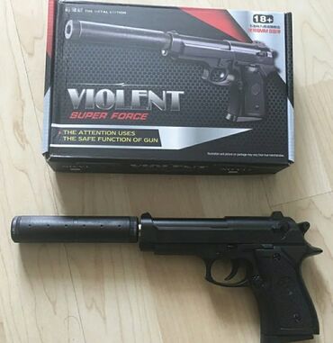 игрушечный пистолеты: Игрушечный металлический пистолет с глушителем V1+ Беретта