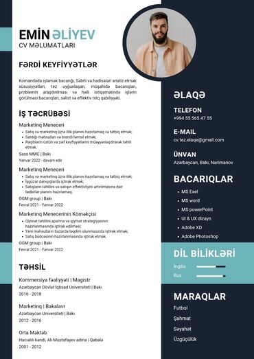 Başqa xidmətlər: Professional CV hazırlanması xidməti Peşəkar və səhvsiz hazırlanan