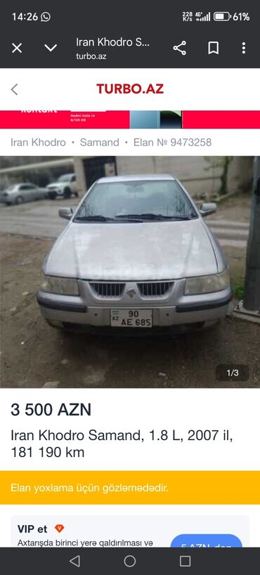 debilqe satisi: Iran Khodro Samand: 1.8 l | 2007 il Sedan