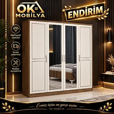 Dolablar: Yeni, 4 qapılı, Güzgülü, Qəhvəyi, Taxta, Açılan, Düz dolab — 7
