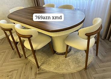yemek termosu: 1.Oval yemək dəsti – 1 masa + 6 stul. - Masa: oval forma, tünd qəhvəyi — 1