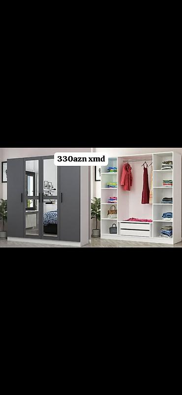 4 ayaq: 4 qapılı paltar dolabı - Rəng: ön qapılar tünd boz, gövdə ağ - Ön — 1