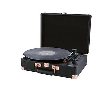 Zvučnici i stereo sistemi: Prenosni gramofon u koferu - Retro dizajn u stilu kofera, crna — 1