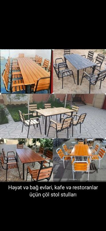 Bağ, çöl masa və oturacaq dəstləri: Yeni, Dördbucaq masa, 4 stul, Açılmayan, Stullar ilə, Taxta, Azərbaycan — 18