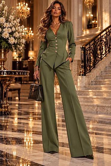 Majice kratkih rukava: Ženski elegantni komplet – sako i pantalone sa širokim nogavicama — 3