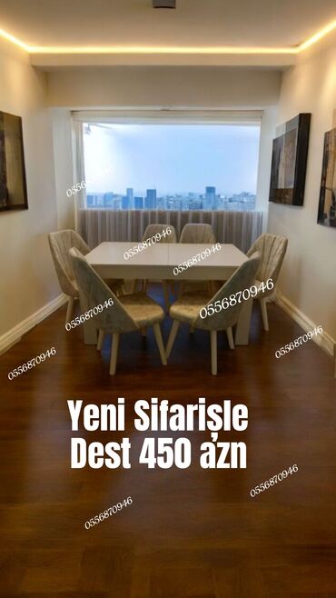 Masa və oturacaq dəstləri: Qonaq otağı üçün, Yeni, Açılmayan, Oval masa, 6 stul — 16