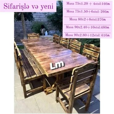 Masa və oturacaq dəstləri: Bağ mətbəx kafe və eyvanlarınız üçün çox əlverişli Təbii şam