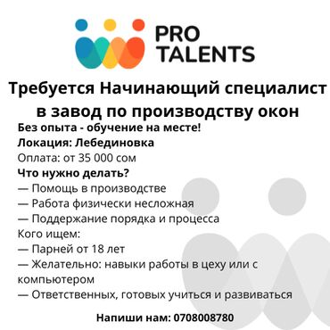 требуется пятидневка официальное трудоустройство: Требуется начинающий специалист в завод по производству окон