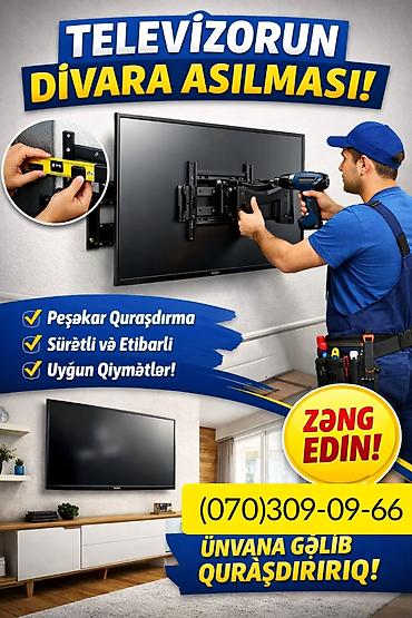 televizor divara nece vurulur: Televizorun divara asılması xidməti - Peşəkar quraşdırma: su — 1