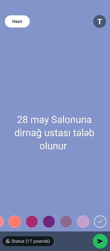 Ev personalı və təmizlik: 28 may Salonuna dırnaq ustası tələb olunur. Əsas Xüsusiyyətlər