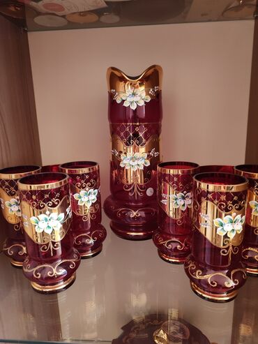 versace servis: Nahar dəsti, rəng - Qırmızı, Şüşə, Bohemia, 6 nəfərlik, Çexiya