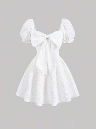 kəpənək daraqlar: Ağ rəngli mini don – romantik bant detallı - Model: A-kəsim mini don — 2