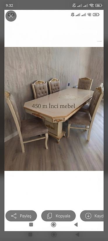Qonaq otağı üçün, Yeni, Açılmayan, Dördbucaq masa, 6 stul