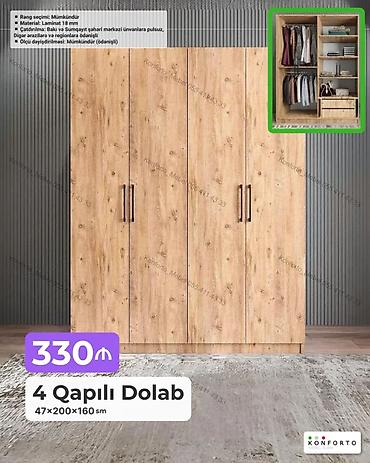 toxucu: 4 qapılı geyim dolabı - Ölçü: 47×200×160 sm - Material: 18 mm laminat — 1