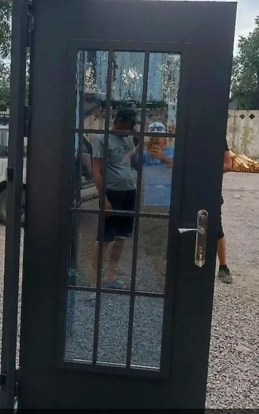 Двери для домов и квартир, Металлическая, Одностворчатая, Со стеклом, цвет - Черный