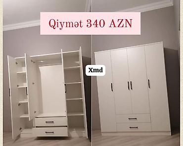 geyim dolabi: Yeni, 4 qapılı, Siyirməli, Ağ, Taxta, Açılan, Düz dolab — 1
