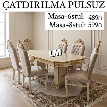 nerj stol: NƏRGİZ masa dəsti👑 Yüksək keyfiyyətlə Qiymət: Masa 2x1 +6 stul ✨️ 459₼ — 4