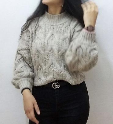 Sviterlər: Bej rəngli qadın sviteri - Model: qalın toxunma, hörgü (aran) naxışlı — 2