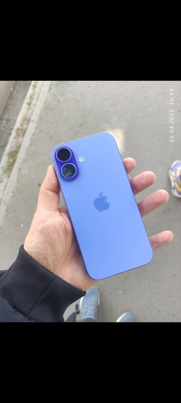 Apple iPhone: IPhone 16, Новый, 256 ГБ, Синий, Защитное стекло, Чехол, Кабель, 100 %