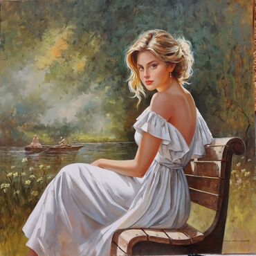 Şəkillər, tablolar: Əl işi yağlı boya tabloları - Mövzular: - Təbiət mənzərələri: çay — 4