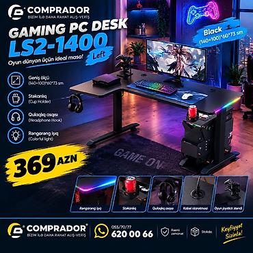 Gaming PC Desk LS2-1400 Left — Əlavə İşıqlı və Funksional Oyun Masası