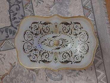 kasa: Şüşə dekorativ meyvə/qənnadı qabı – ayaqlı, oval-dalğalı formalı — 1