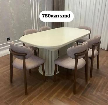 Oval yemək dəsti – masa və 6 ədəd stul - Masa: oval formalı, krem
