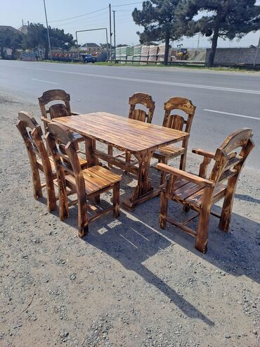 bag ucun masalar: Yeni, Dördbucaq masa, 6 stul, Açılmayan, Stullar ilə, Taxta, Azərbaycan