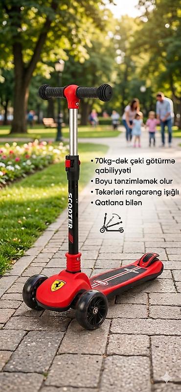 Motonəqliyyat: Uşaq skuterı – 3 təkərli, LED işıqlı, qatlanan model - 70 kq‑a qədər — 3