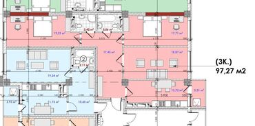 Продажа квартир: 3 комнаты, 97 м², Элитка, 13 этаж, ПСО (под самоотделку)