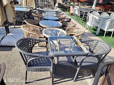Bağ, çöl mebeli: Yeni, Dördbucaq masa, Açılmayan, Stullar ilə, Həsir toxunuşlu — 1