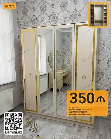 4 qapılı paltar dolabı - Ölçülər: D 47 x H 200 x U 160 sm - Material