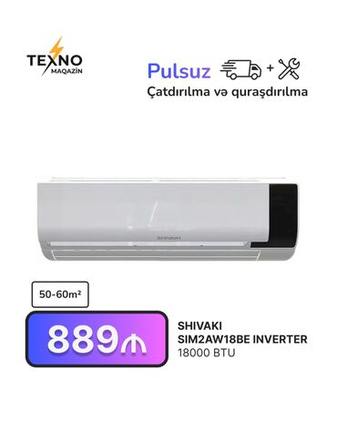 Kondisionerlər: Kondisioner Shivaki, 50-60 kv. m, Split sistem, Kredit yoxdur, Pulsuz quraşdırılma