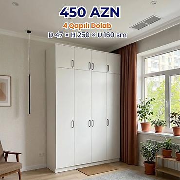 4 qapılı dolab – 450 AZN Ölçülər: - Dərinlik: 47 sm - Hündürlük: 250