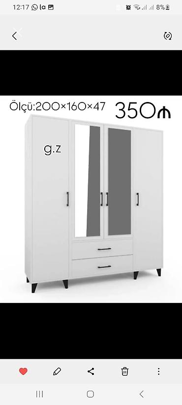 divarda kitab refi: Ağ rəngli 4 qapılı geyim dolabı - Ölçü: 200 × 160 × 47 sm (şəkildə — 1