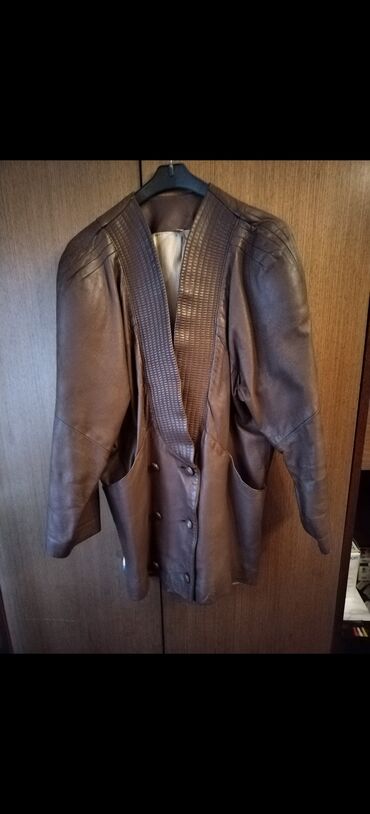 rucni rad pletenje prsluka: Kožna jakna braon boje, vel 36 u extra stanju, dužina jakne