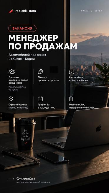 Сатуулар: Талап кылынат Сатуу боюнча менеджер, Иш тартиби: Алты күндүк, Толук жумуш күнү, Карьера жактан көтөрүлүү — 1