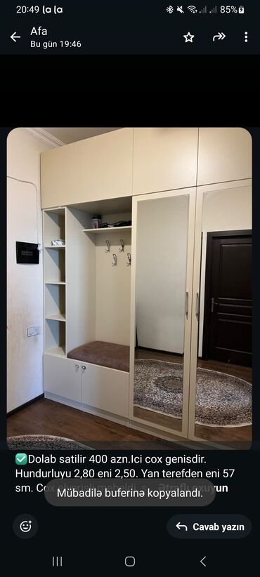 xacmazda tecili satilan evler: ✅Dolab satilir 400 azn.Ici cox genisdir. Hundurluyu 2,80 eni 2,50. Yan