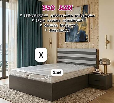 350 AZN Bazalı yataq dəsti: - Müasir dizaynlı başlıq: boz və tünd boz